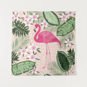 Flamingo and palm trees seamless pattern illustrat tapestry