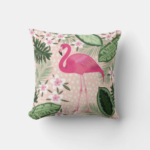 Flamingo and palm trees seamless pattern illustrat throw pillow