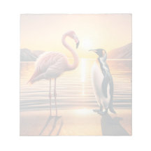 Flamingo and Penguin Sunset Encounter