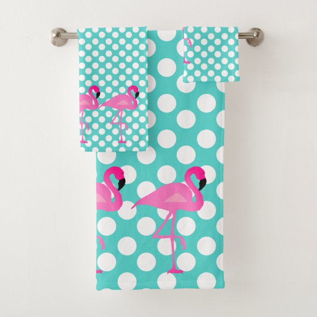 Flamingo and Polka Dot Bath Towel Set (Insitu)