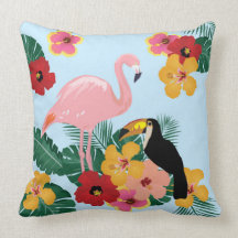 Flamingo and Toucan Pillow