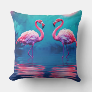 Flamingo Animal Bird Wildlife Wilderness Colourful Throw Pillow