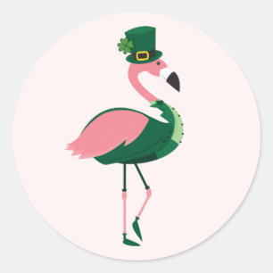 Flamingo Animal Pink St Patrick’s Day Classic Round Sticker