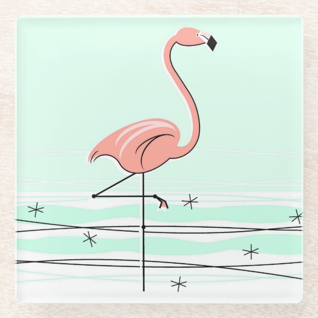 Flamingo Aqua coaster glass (Front)