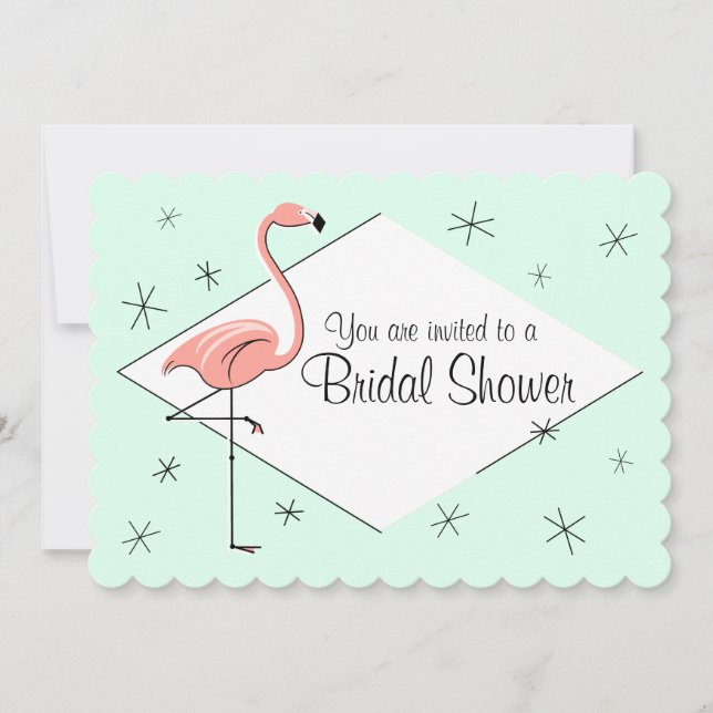 Flamingo Aqua Diamond Bridal Shower bracket Invitation (Front)