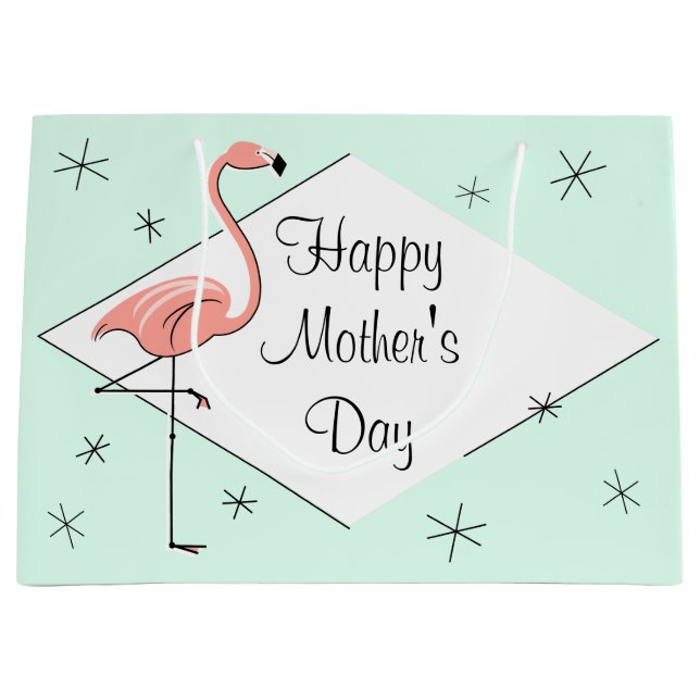 Flamingo Aqua diamond Happy Mother's Day large Large Gift Bag (Front)