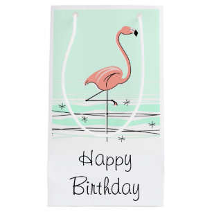 Flamingo Aqua Happy Birthday gift bag small