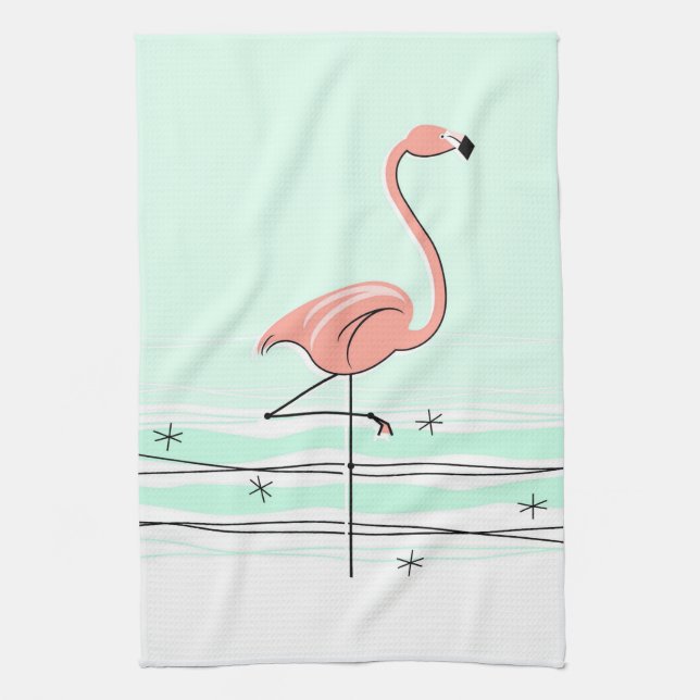 Flamingo Aqua kitchen towel (Vertical)