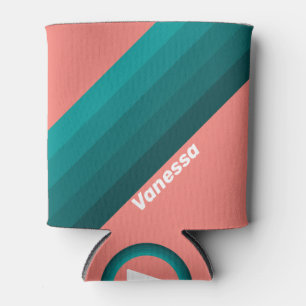 Flamingo Aqua Stripes with Name Can Cooler