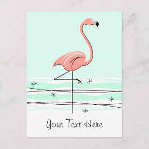 Flamingo Aqua text postcard
