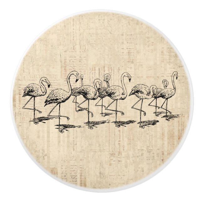 Flamingo Art Vintage Flamingos Ceramic Knob (Front)