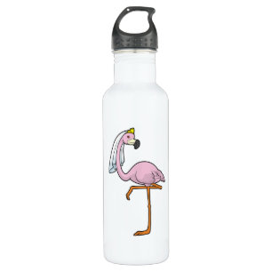 Flamingo as Bride at Wedding with Veil 710 Ml Water Bottle