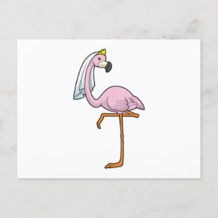 Flamingo as Bride at Wedding with Veil Postcard