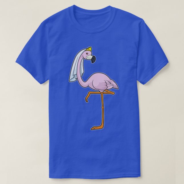 Flamingo as Bride at Wedding with Veil T-Shirt (Design Front)