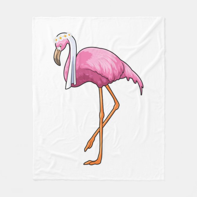 Flamingo as Bride with Veil Fleece Blanket (Front)