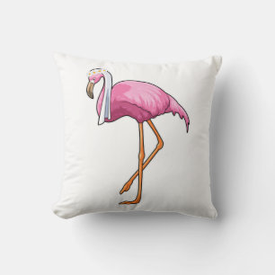 Flamingo as Bride with Veil Throw Pillow