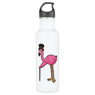 Flamingo as Groom with Hat & cane 710 Ml Water Bottle