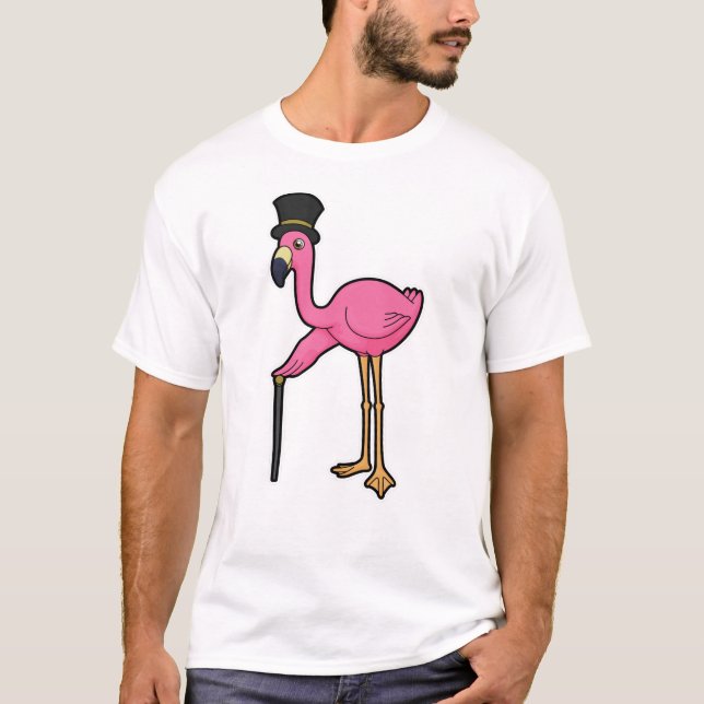 Flamingo as Groom with Hat & cane T-Shirt (Front)