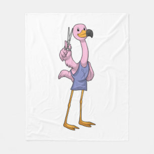 Flamingo as Hair stylist with Scissors Fleece Blanket