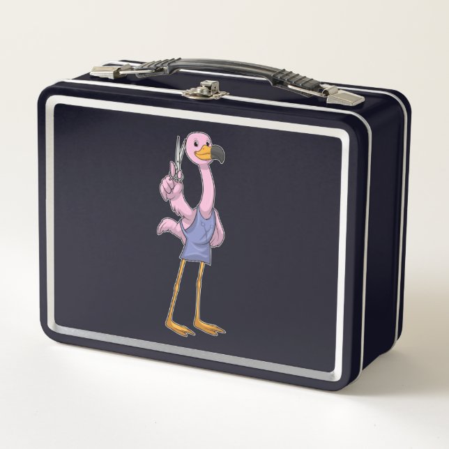 Flamingo as Hair stylist with Scissors Metal Lunch Box (Front)