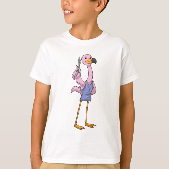 Flamingo as Hair stylist with Scissors T-Shirt (Front)