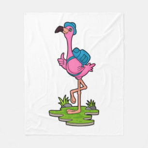Flamingo as Hiker with Backpack Fleece Blanket