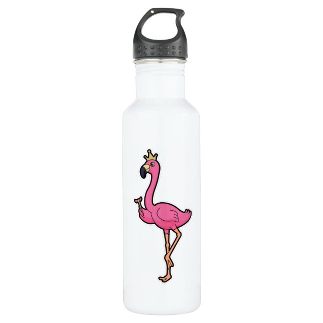 Flamingo as King with Crown & Staff 710 Ml Water Bottle (Front)
