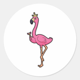 Flamingo as King with Crown & Staff Classic Round Sticker