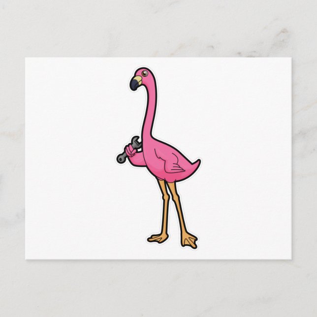 Flamingo as Mechanic with Wrench Postcard (Front)