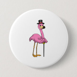 Flamingo as Pensioner with Walking stick 3 Inch Round Button