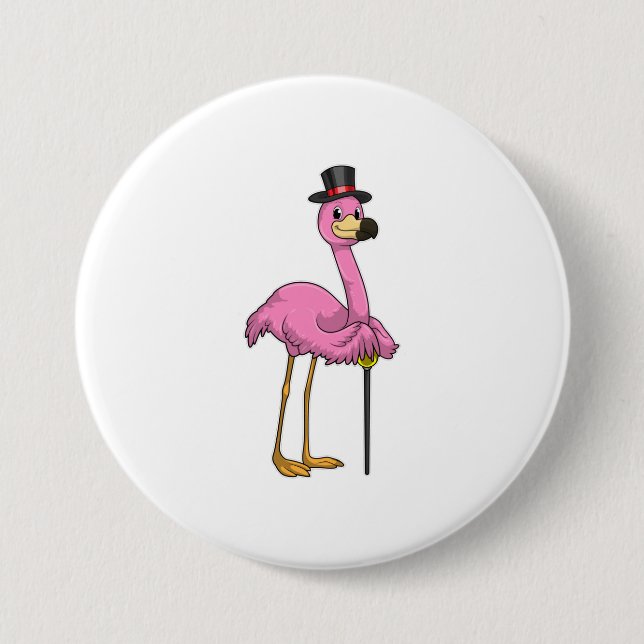Flamingo as Pensioner with Walking stick 3 Inch Round Button (Front)