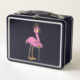 Flamingo as Pensioner with Walking stick Metal Lunch Box