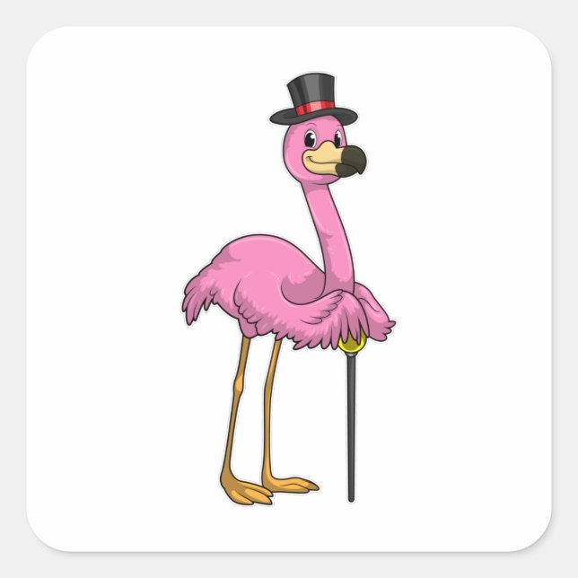 Flamingo as Pensioner with Walking stick Square Sticker (Front)