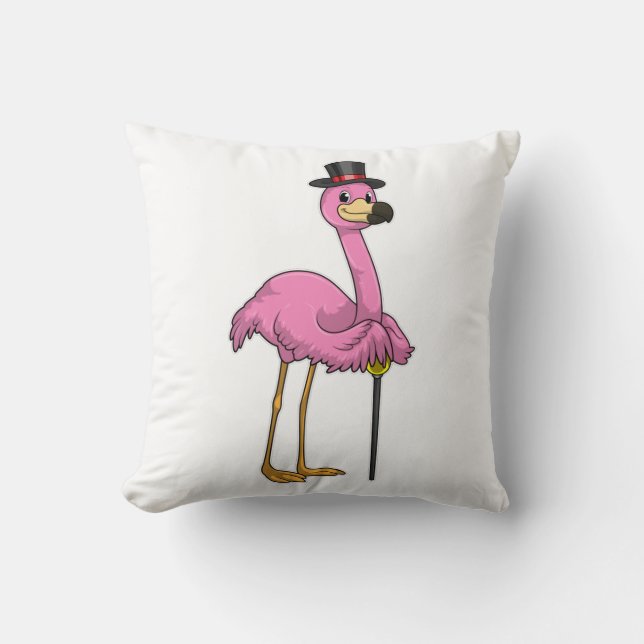 Flamingo as Pensioner with Walking stick Throw Pillow (Front)