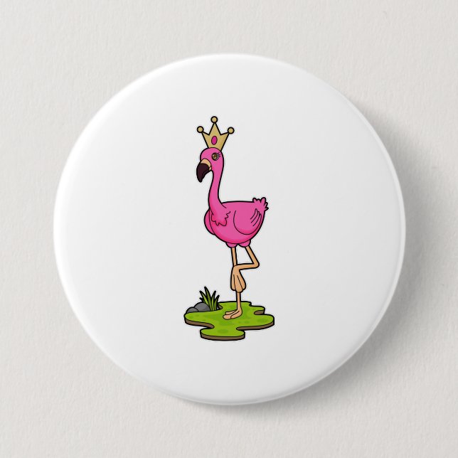 Flamingo as Princess with Crown 3 Inch Round Button (Front)