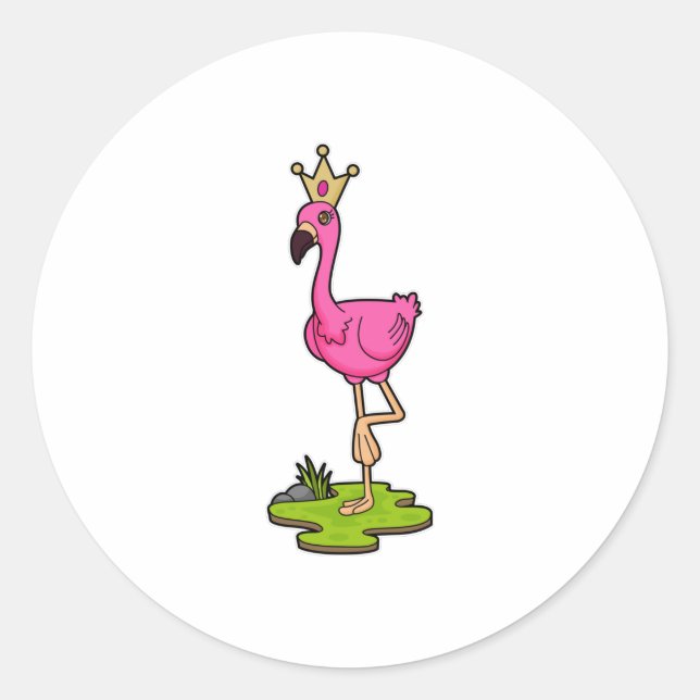 Flamingo as Princess with Crown Classic Round Sticker (Front)