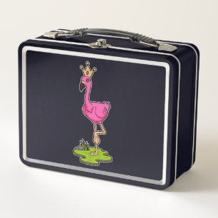 Flamingo as Princess with Crown Metal Lunch Box