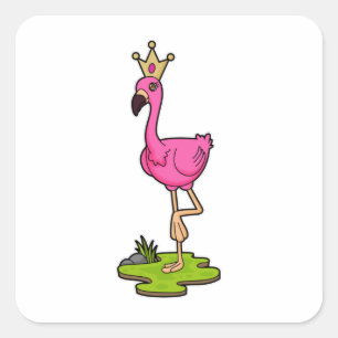 Flamingo as Princess with Crown Square Sticker