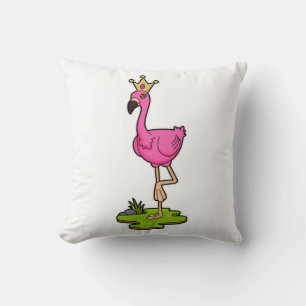 Flamingo as Princess with Crown Throw Pillow