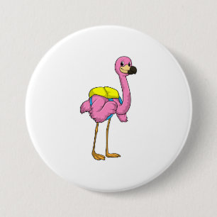 Flamingo as Pupils with School bag 3 Inch Round Button
