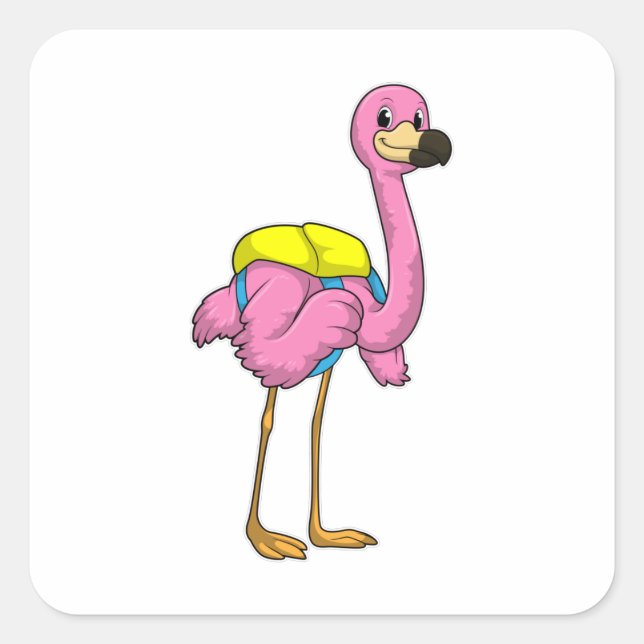 Flamingo as Pupils with School bag Square Sticker (Front)