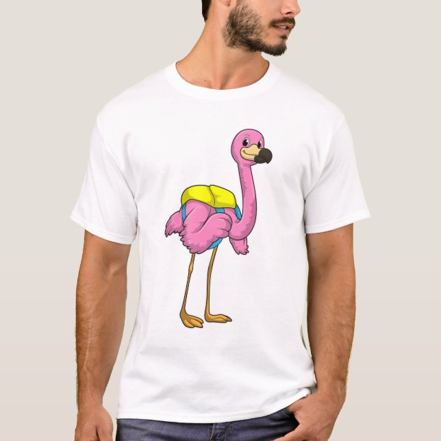 Flamingo as Pupils with School bag T-Shirt (Front)