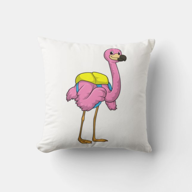 Flamingo as Pupils with School bag Throw Pillow (Front)