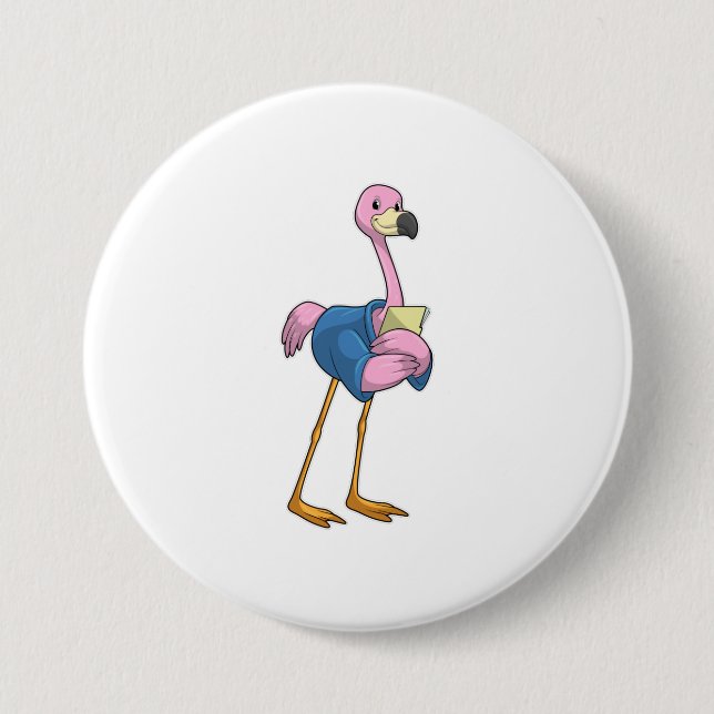 Flamingo as Secretary with Notepad 3 Inch Round Button (Front)