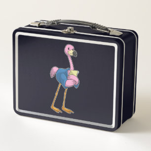 Flamingo as Secretary with Notepad Metal Lunch Box