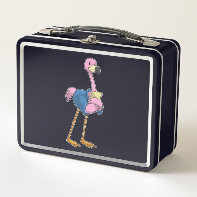 Flamingo as Secretary with Notepad Metal Lunch Box (Front)