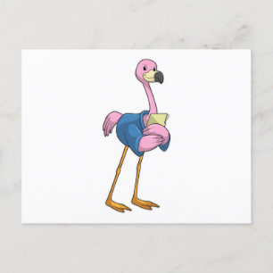 Flamingo as Secretary with Notepad Postcard