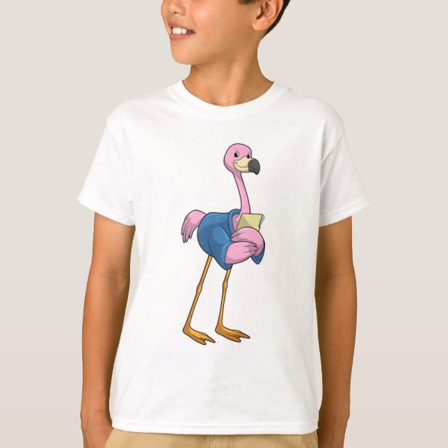 Flamingo as Secretary with Notepad T-Shirt (Front)