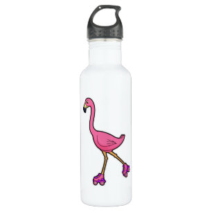 Flamingo as Skater with Roller skates 710 Ml Water Bottle