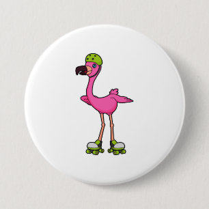 Flamingo as Skater with Roller skates & Helmet 3 Inch Round Button